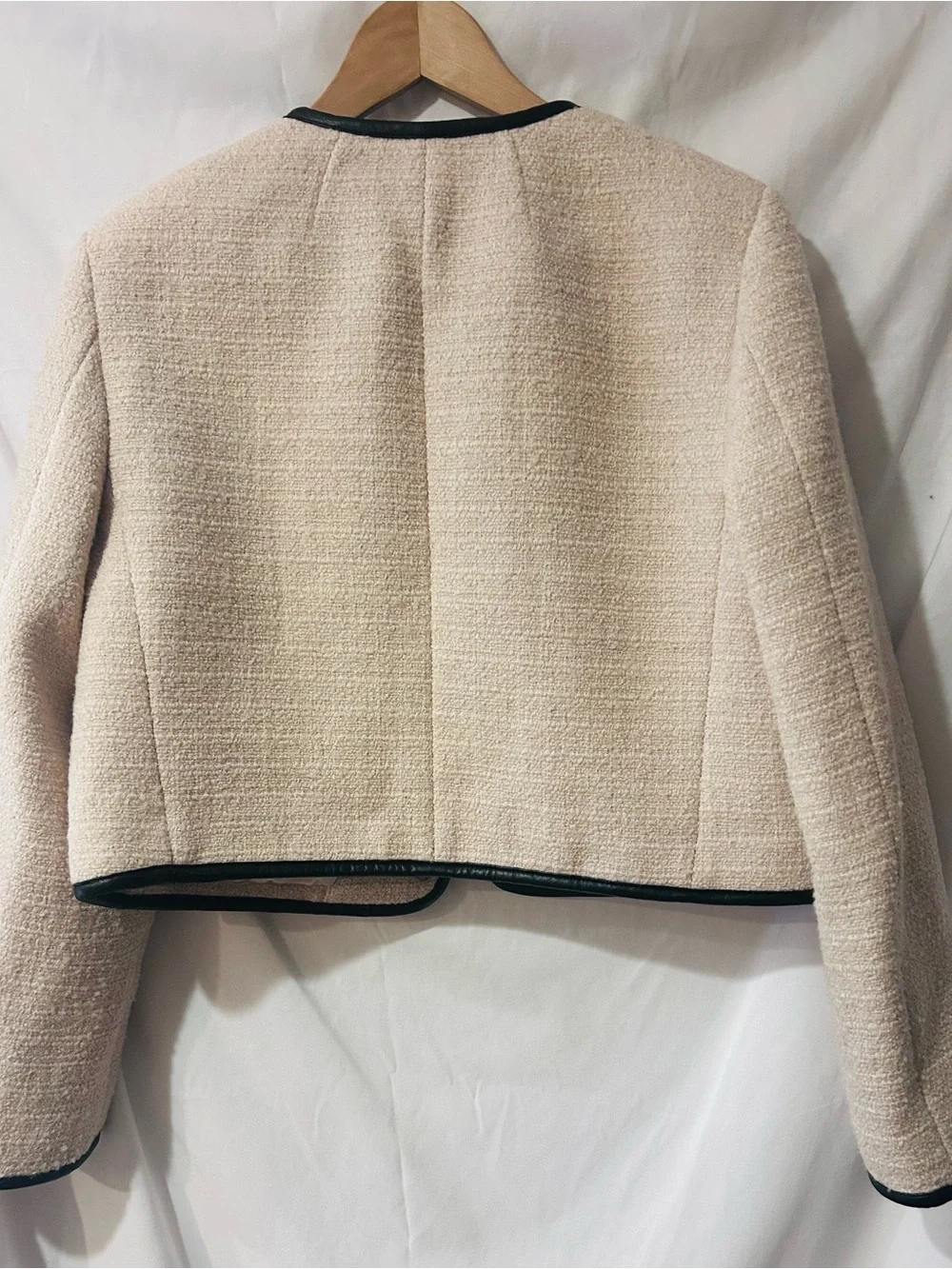 J. Crew Cream Bouclé Jacket with Black Trim and Gold Buttons